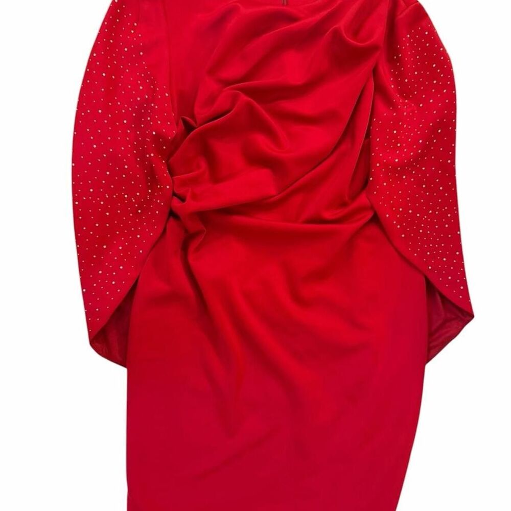 Lily & Taylor red dress with silver sequins on sleeves